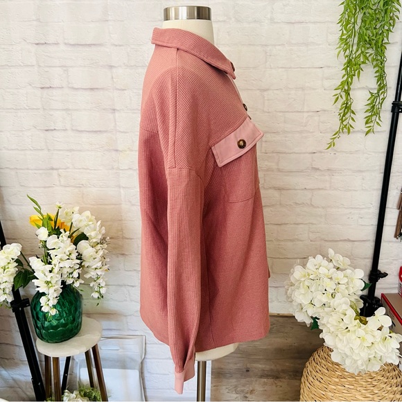 Dusty Pink Waffle Knit Shacket - Picture 4 of 9